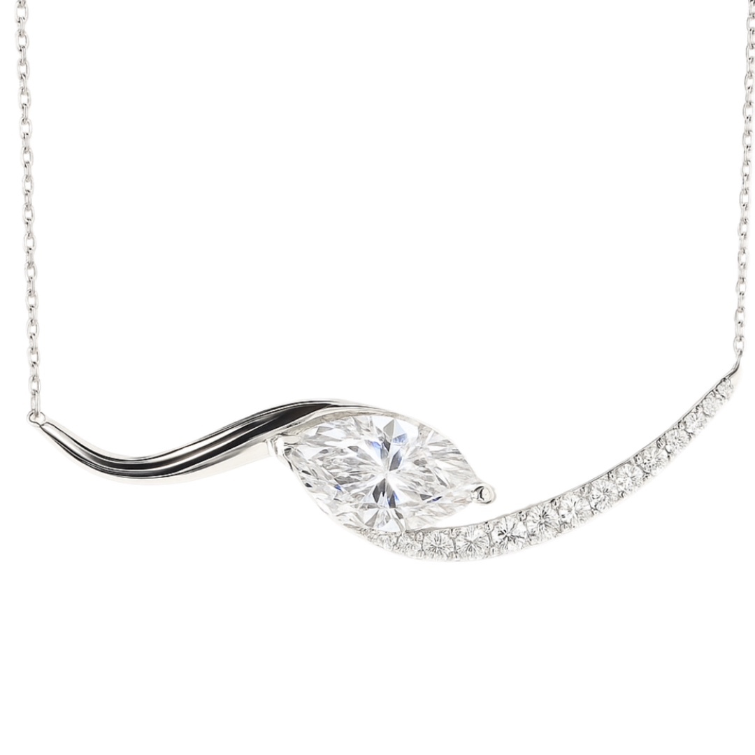 10K gold Timeless Glow · 1ct Marquise Cut Diamond Necklace with 0.30ct Side Stones