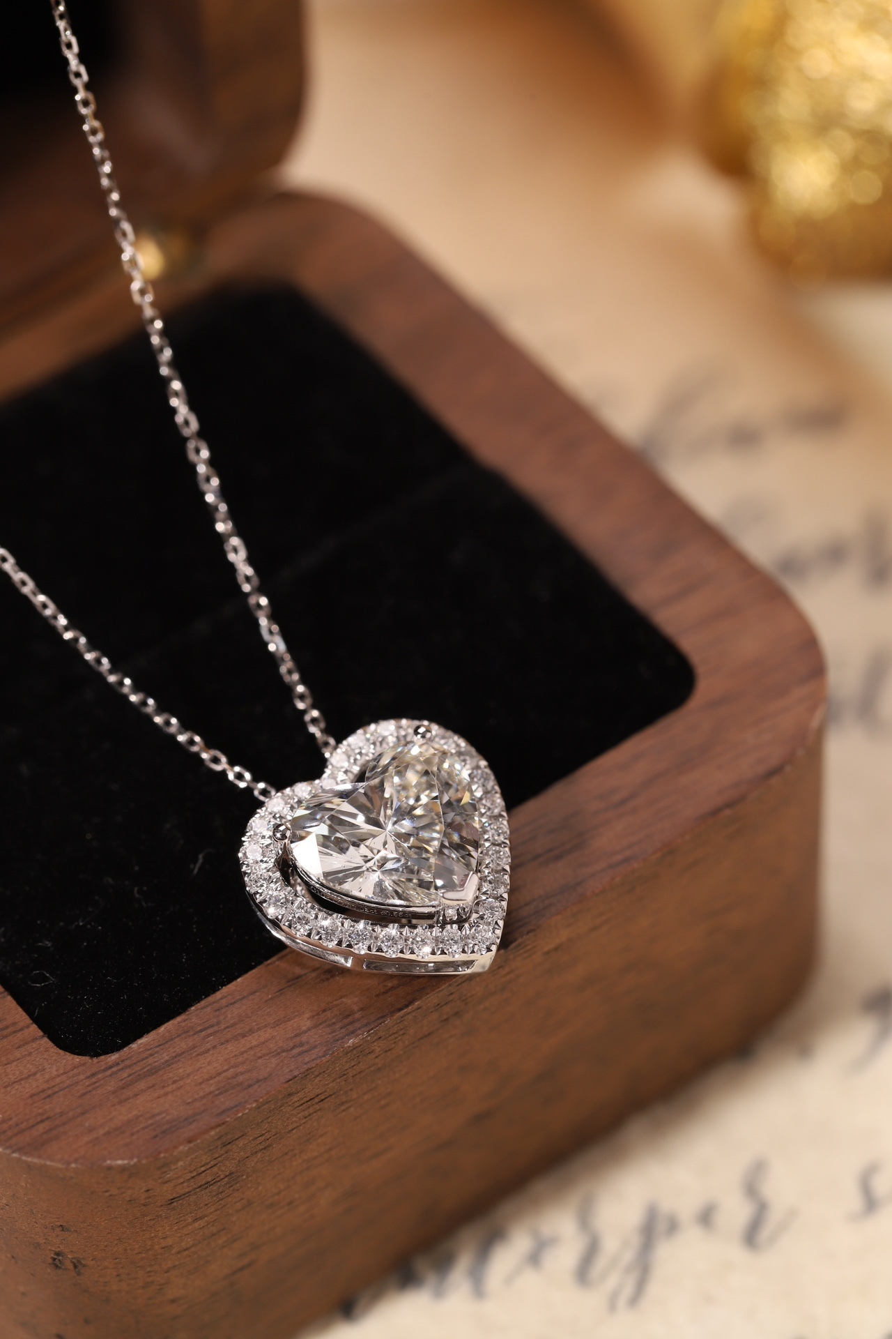 10K gold Heart of Brilliance · 3ct Heart Cut Halo Lab Grown Diamond Necklace