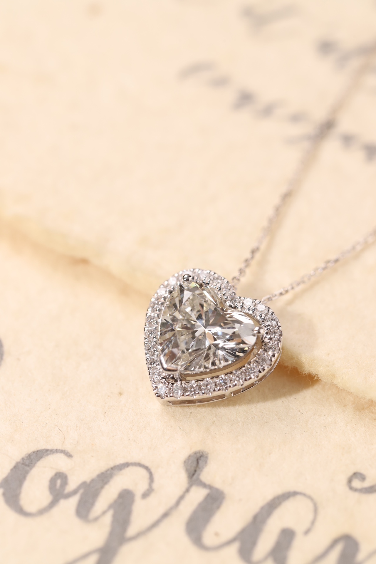 10K gold Heart of Brilliance · 3ct Heart Cut Halo Lab Grown Diamond Necklace