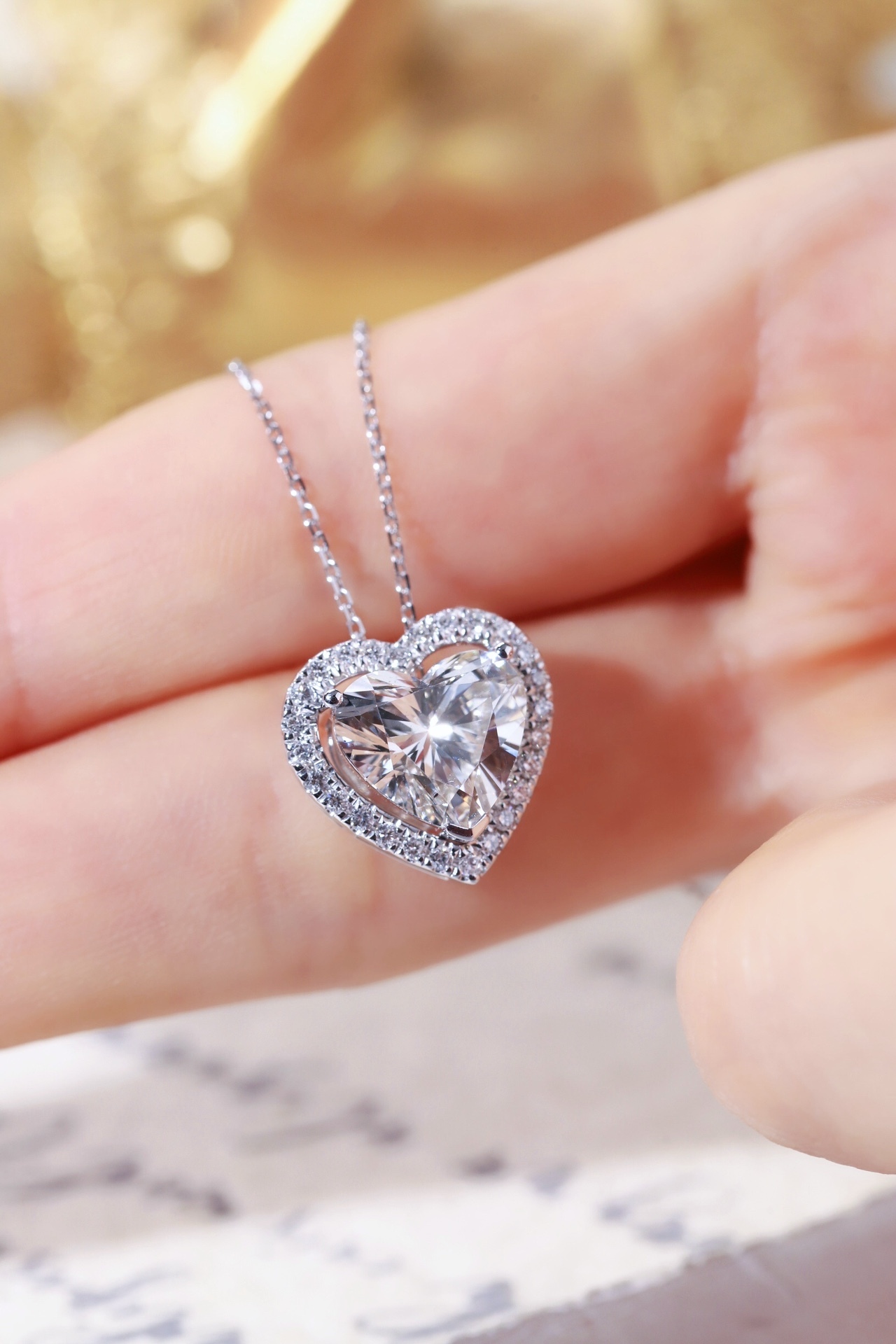 10K gold Heart of Brilliance · 3ct Heart Cut Halo Lab Grown Diamond Necklace