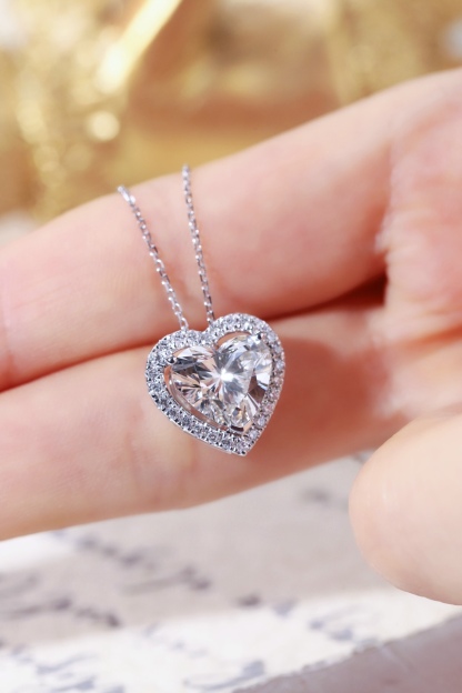 10K gold Heart of Brilliance · 3ct Heart Cut Halo Lab Grown Diamond Necklace