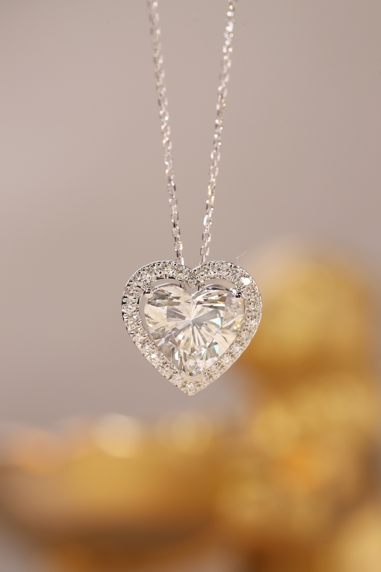 10K gold Heart of Brilliance · 3ct Heart Cut Halo Lab Grown Diamond Necklace
