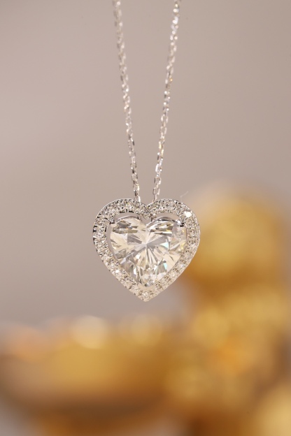 10K gold Heart of Brilliance · 3ct Heart Cut Halo Lab Grown Diamond Necklace
