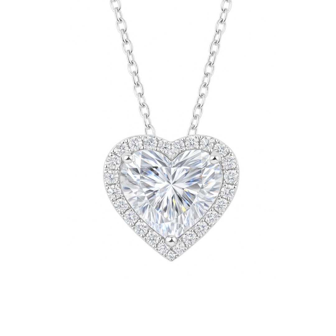 10K gold Heart of Brilliance · 3ct Heart Cut Halo Lab Grown Diamond Necklace