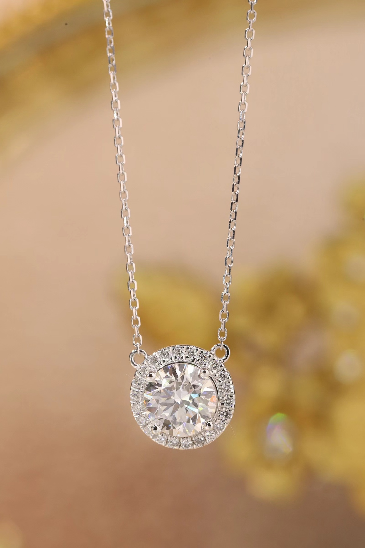 10K gold Radiant Halo · 1ct Lab Grown Diamond Pendant with 0.12ct Accent