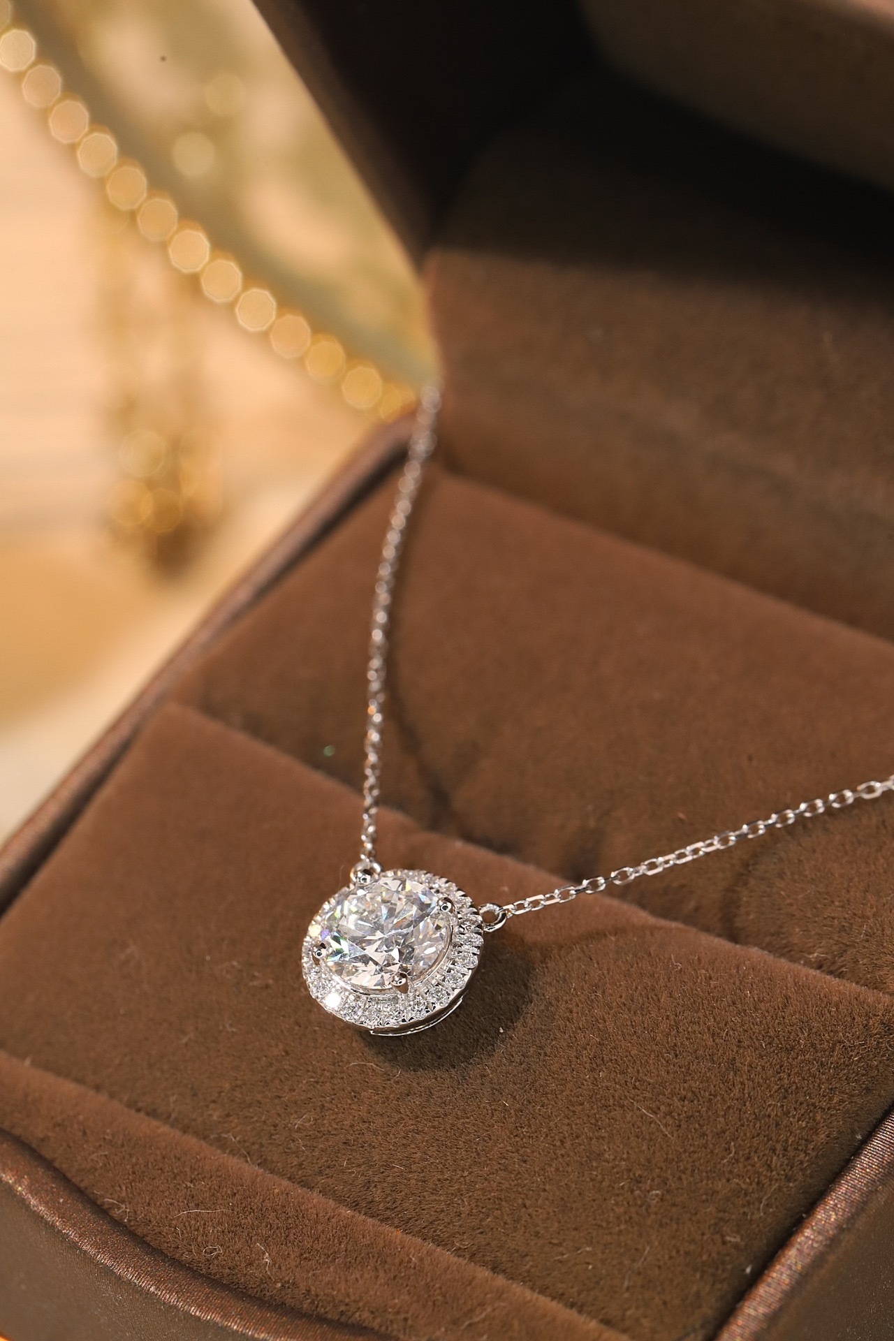 10K gold Radiant Halo · 1ct Lab Grown Diamond Pendant with 0.12ct Accent