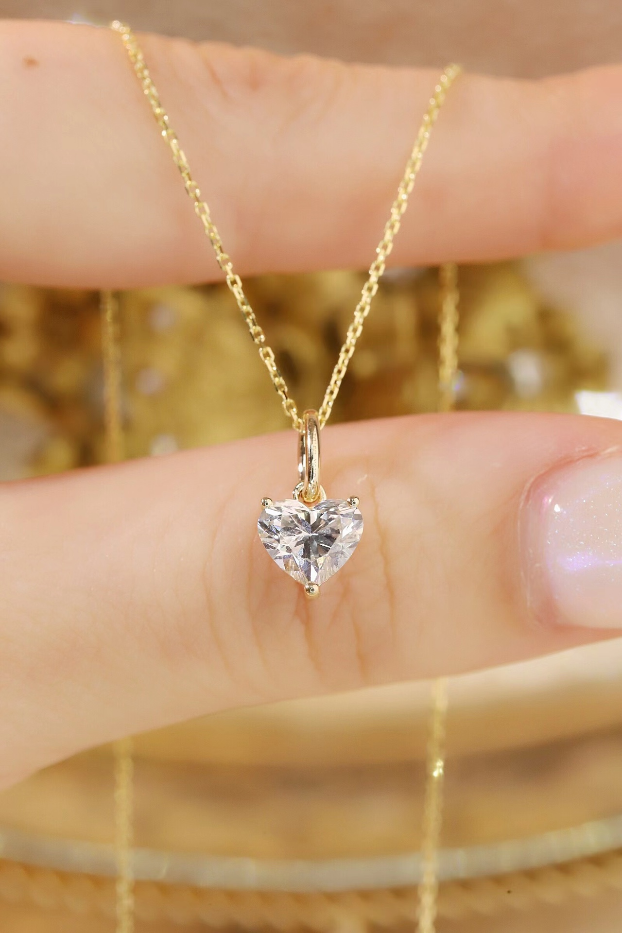 10k gold Heart of Love · 1ct Lab Grown Heart Cut Diamond 3-Prong Necklace