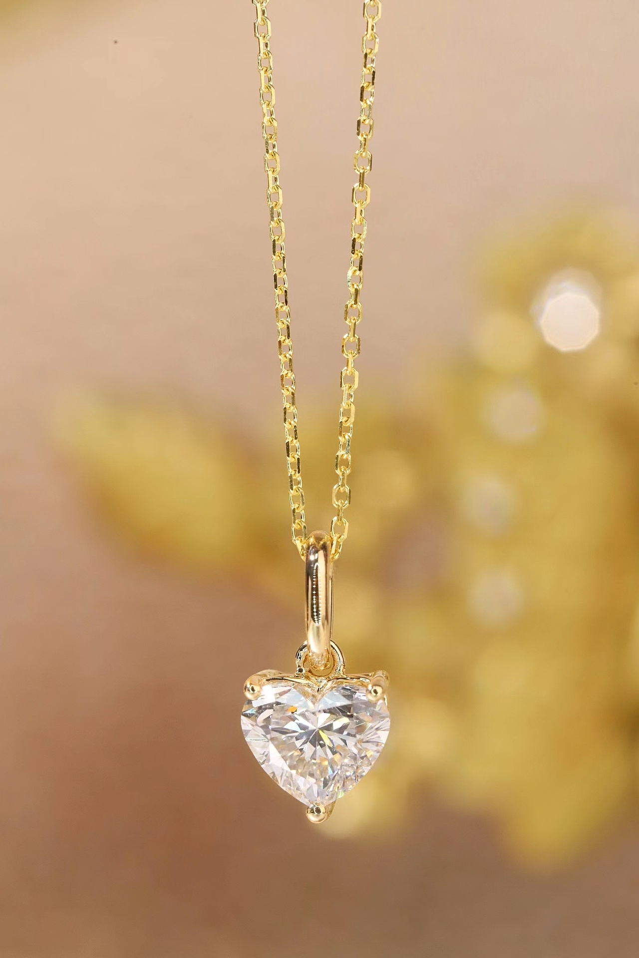10k gold Heart of Love · 1ct Lab Grown Heart Cut Diamond 3-Prong Necklace