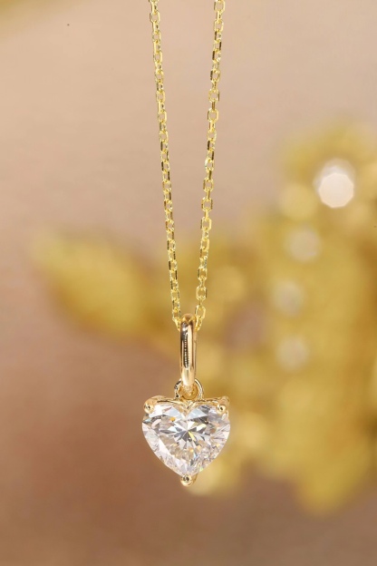 10k gold Heart of Love · 1ct Lab Grown Heart Cut Diamond 3-Prong Necklace