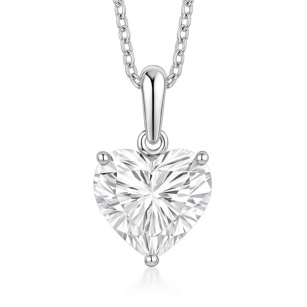 10k gold Heart of Love · 1ct Lab Grown Heart Cut Diamond 3-Prong Necklace