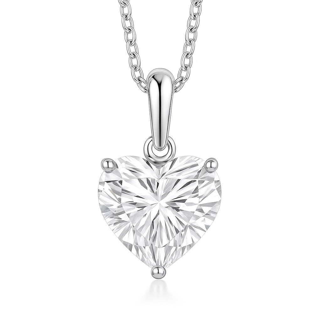 10k gold Heart of Love · 1ct Lab Grown Heart Cut Diamond 3-Prong Necklace