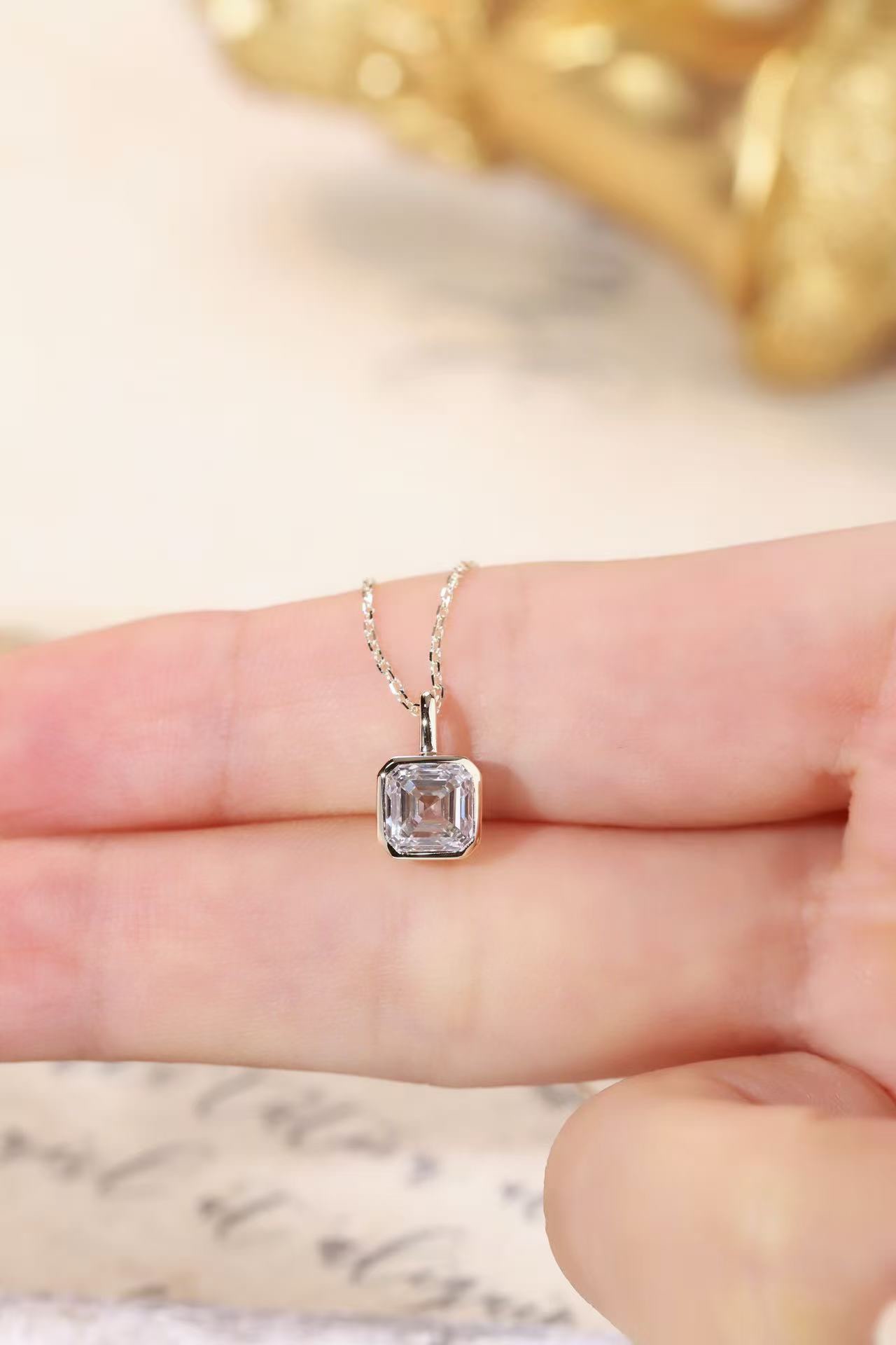  Modern Brilliance ·  Asscher Cut Lab Grown Diamond Bezel Necklace