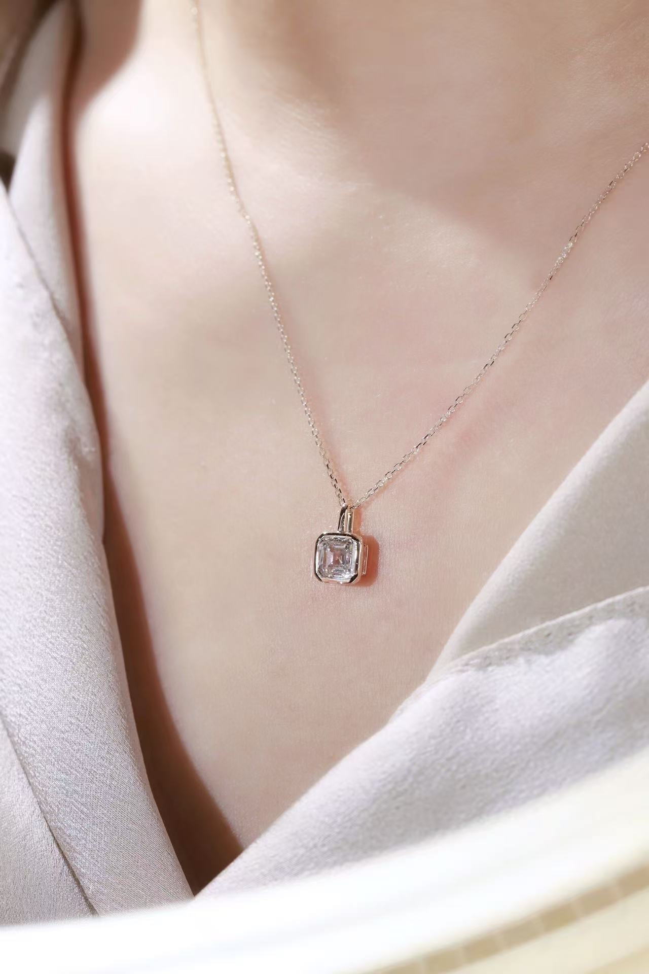  Modern Brilliance ·  Asscher Cut Lab Grown Diamond Bezel Necklace