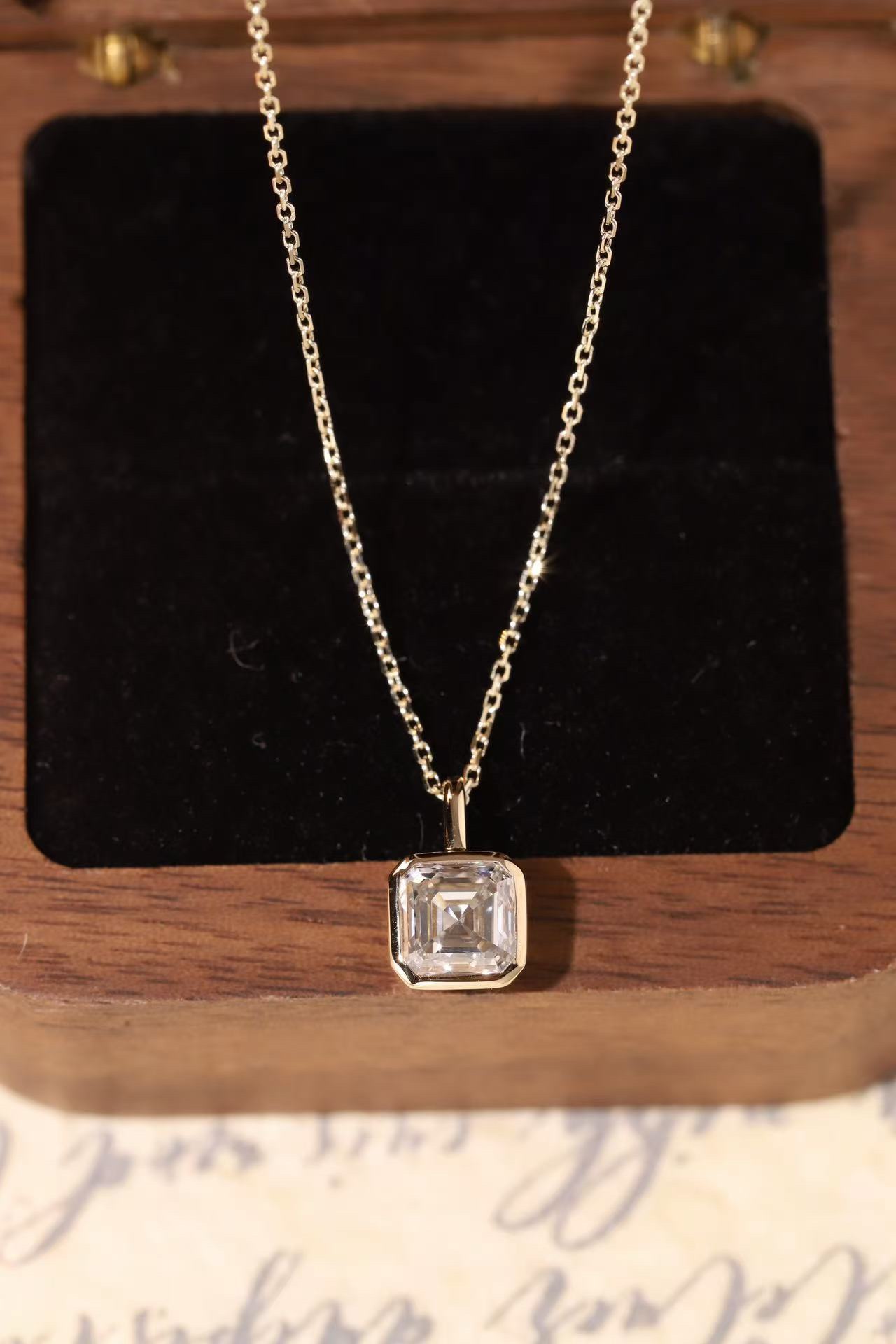  Modern Brilliance ·  Asscher Cut Lab Grown Diamond Bezel Necklace