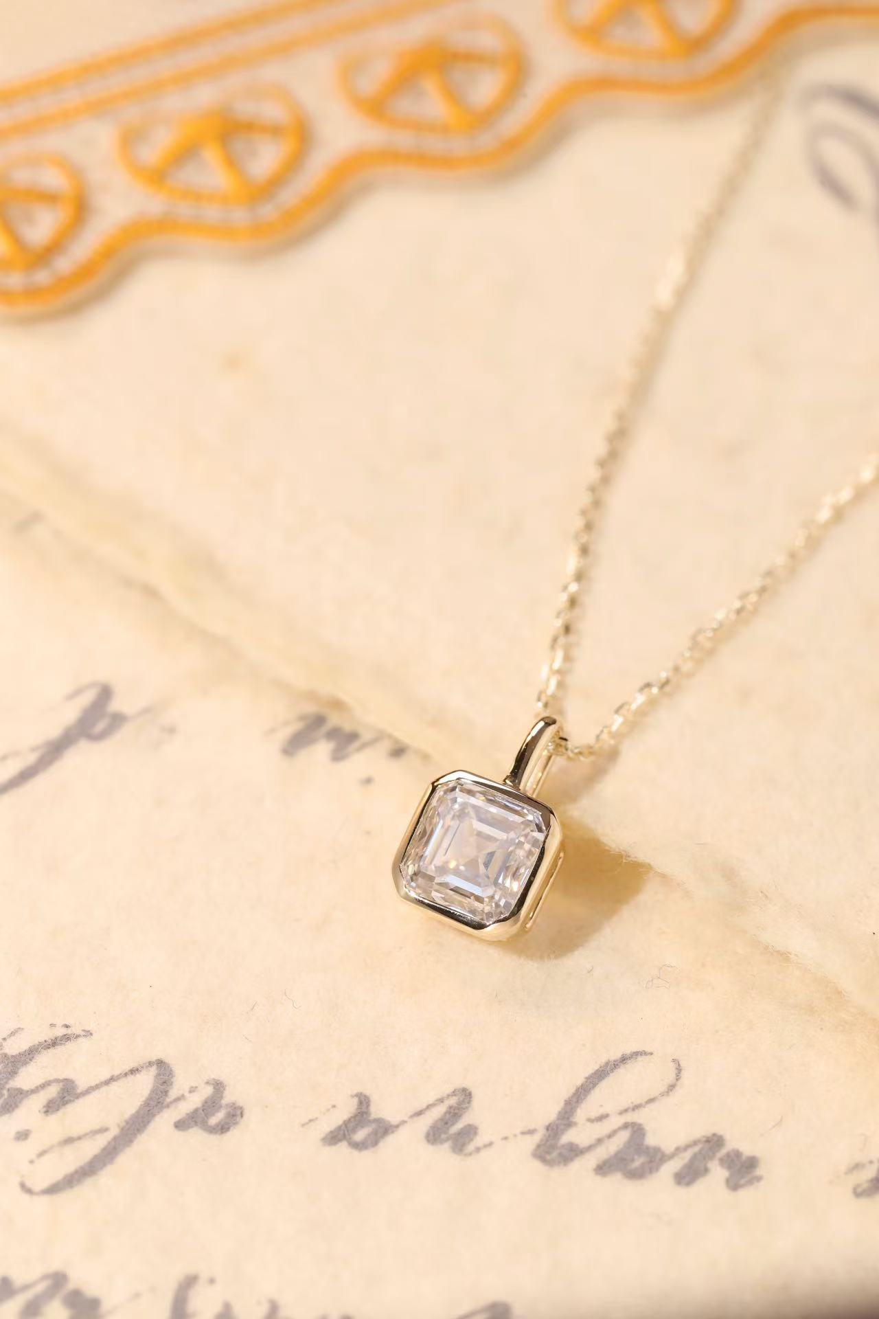  Modern Brilliance ·  Asscher Cut Lab Grown Diamond Bezel Necklace
