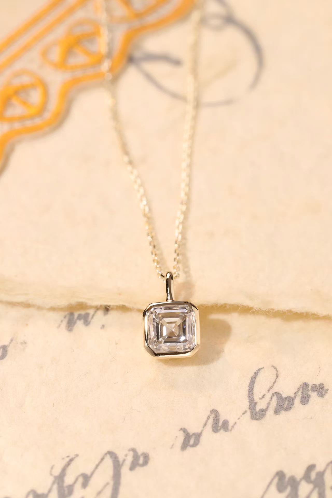  Modern Brilliance ·  Asscher Cut Lab Grown Diamond Bezel Necklace