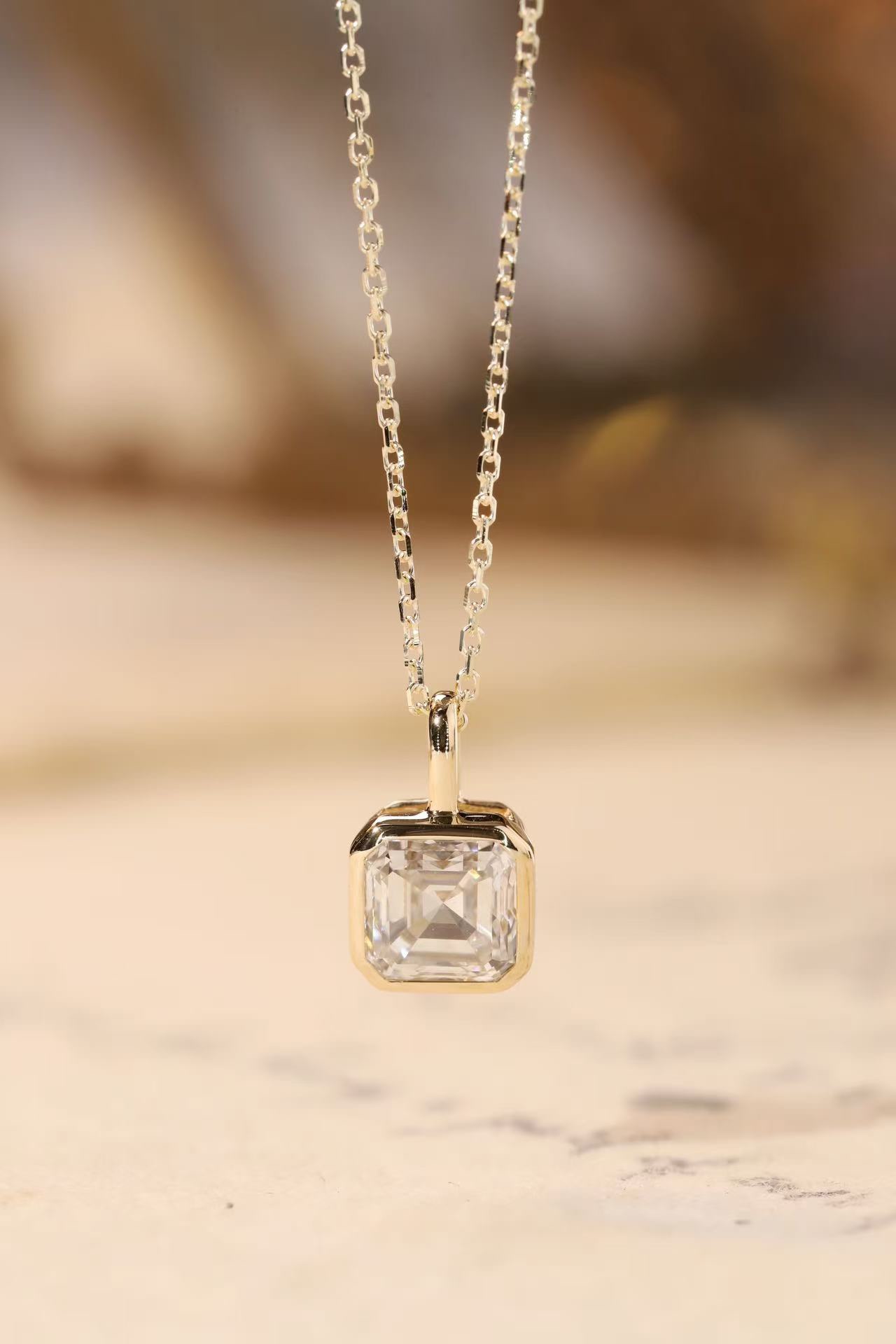  Modern Brilliance ·  Asscher Cut Lab Grown Diamond Bezel Necklace