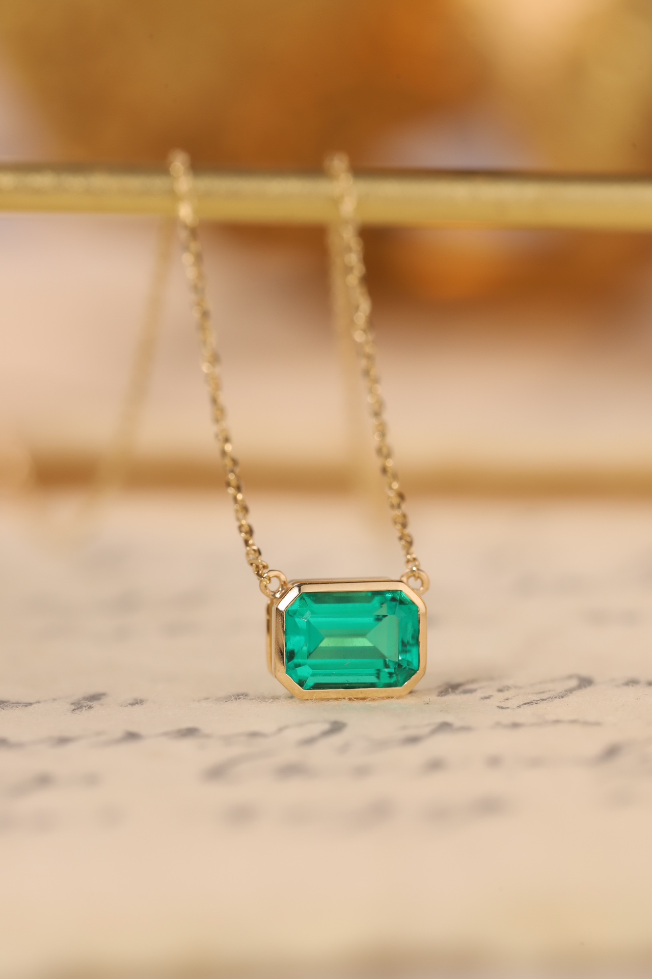 10K gold Pure Elegance · 1ct Emerald Cut Bezel Set Lab Grown Gemstone Necklace