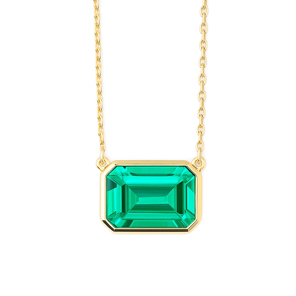 10K gold Pure Elegance · 1ct Emerald Cut Bezel Set Lab Grown Gemstone Necklace