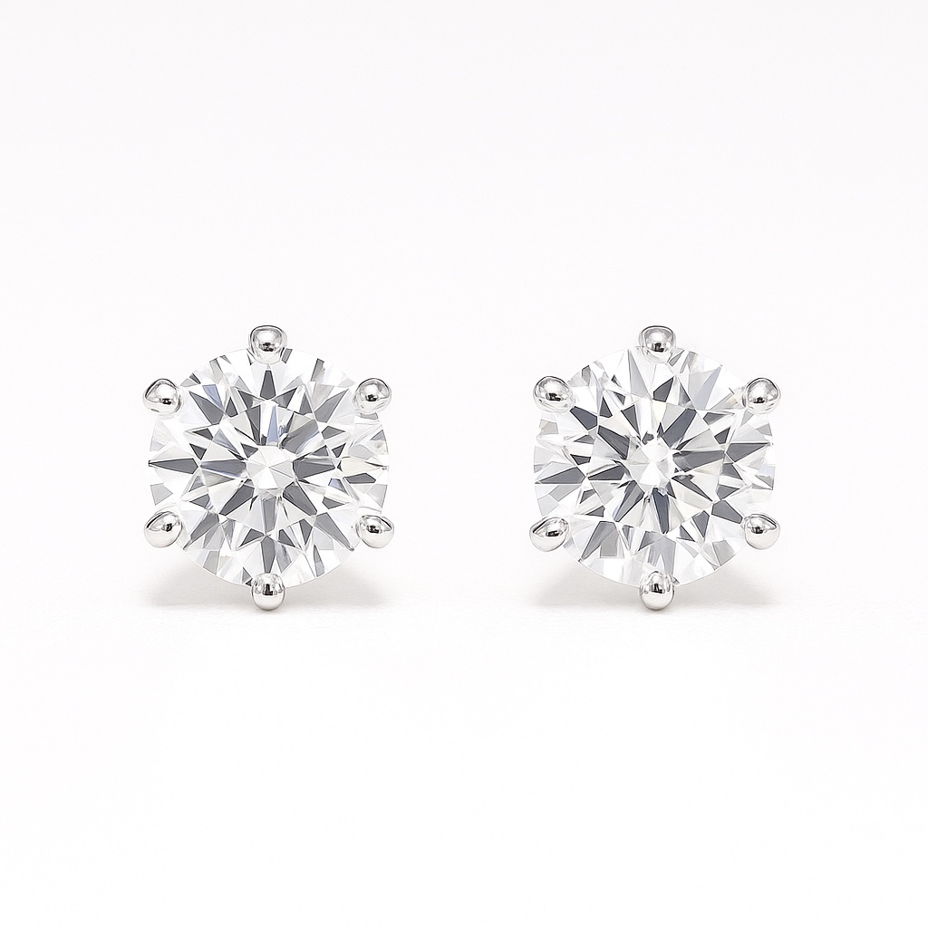 10K Gold Six-Prong Lab Grown Diamond Stud Earrings, 3ct Each (6ct Total)