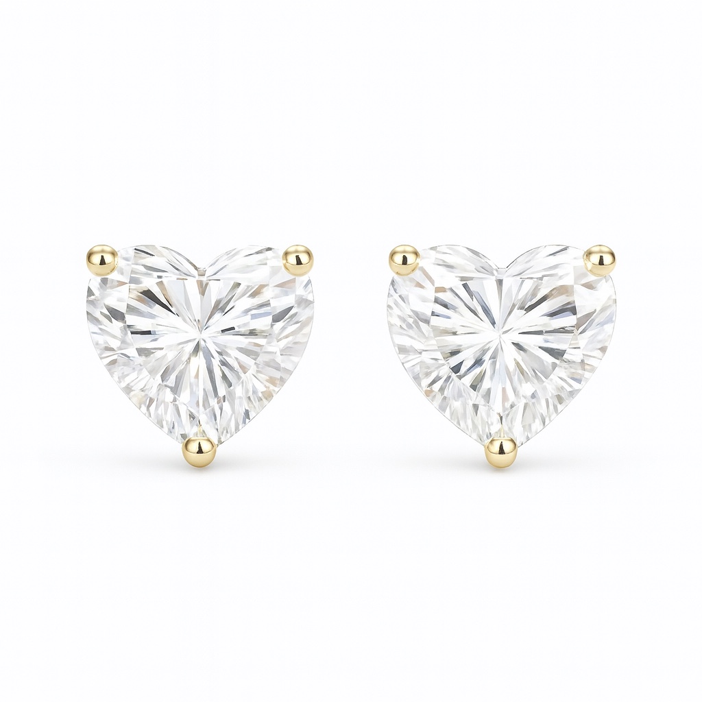 10K Gold Three-Prong Setting Lab Grown Diamond Heart-Shaped Stud Earrings — 2ct Pair, 4ct Pair, 6ct Pair