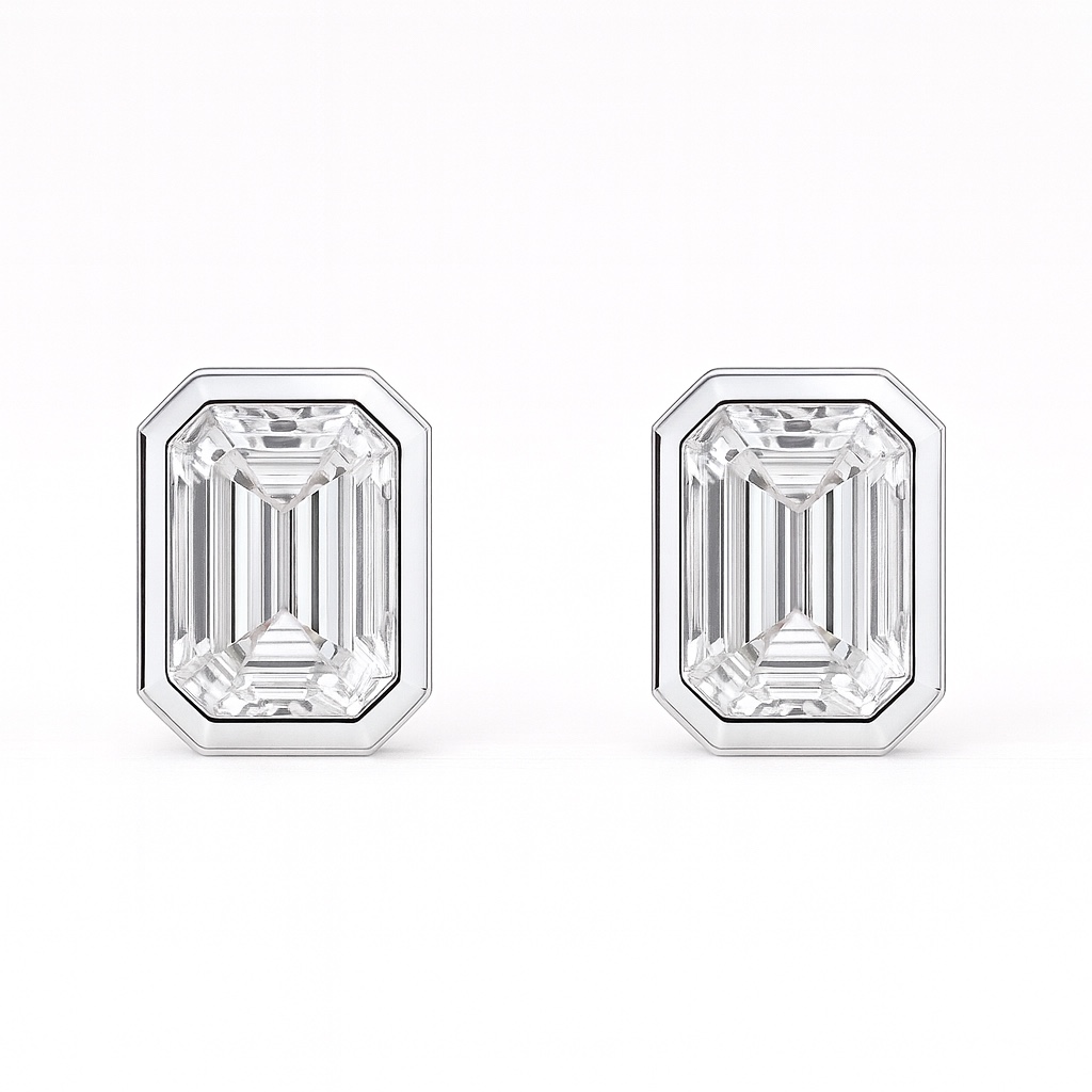 10K Gold Timeless Grace · 2ct Emerald Cut Bezel Set Lab Grown Diamond Earrings