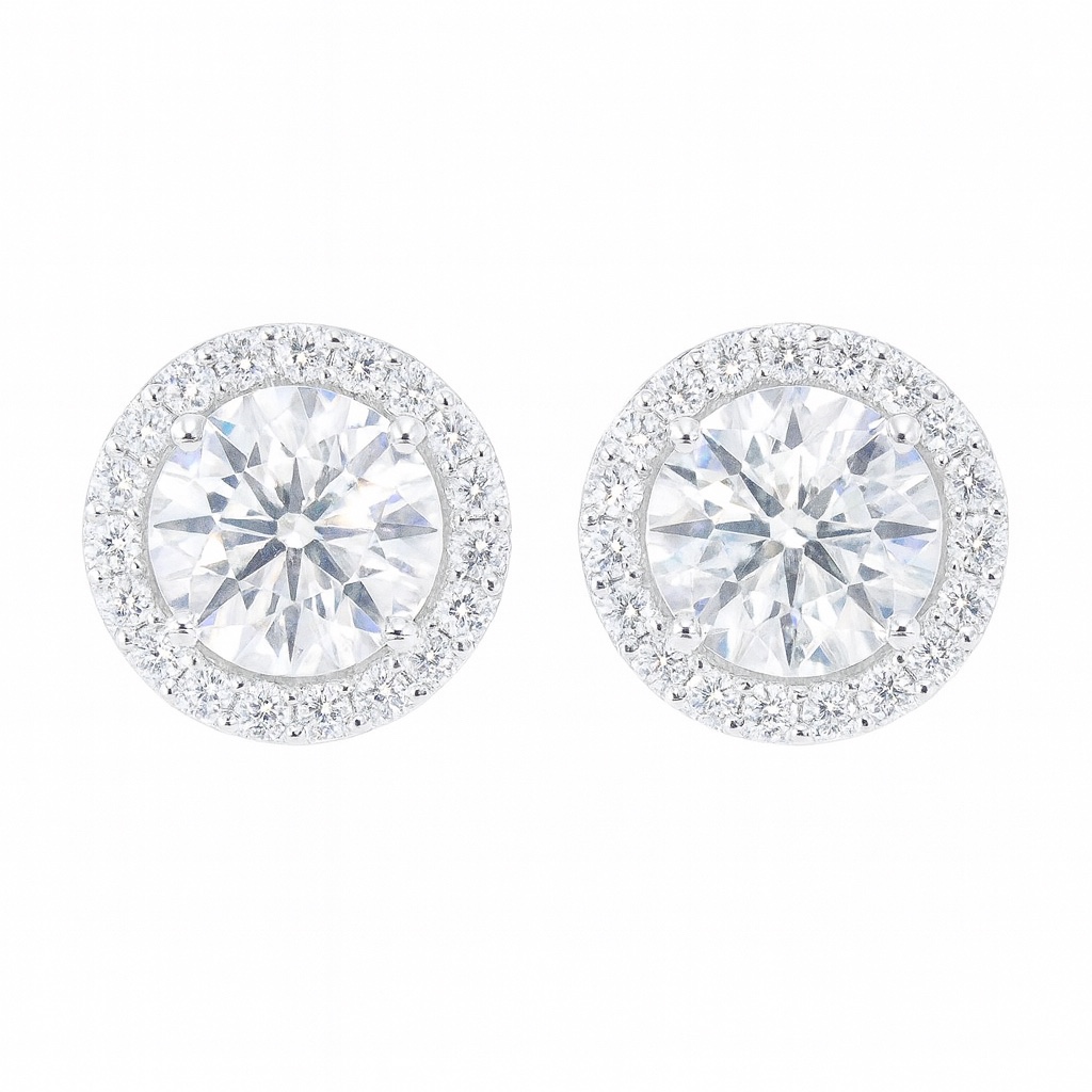 10K Gold Timeless Halo · 4ct Lab Grown Diamond Halo Stud Earrings
