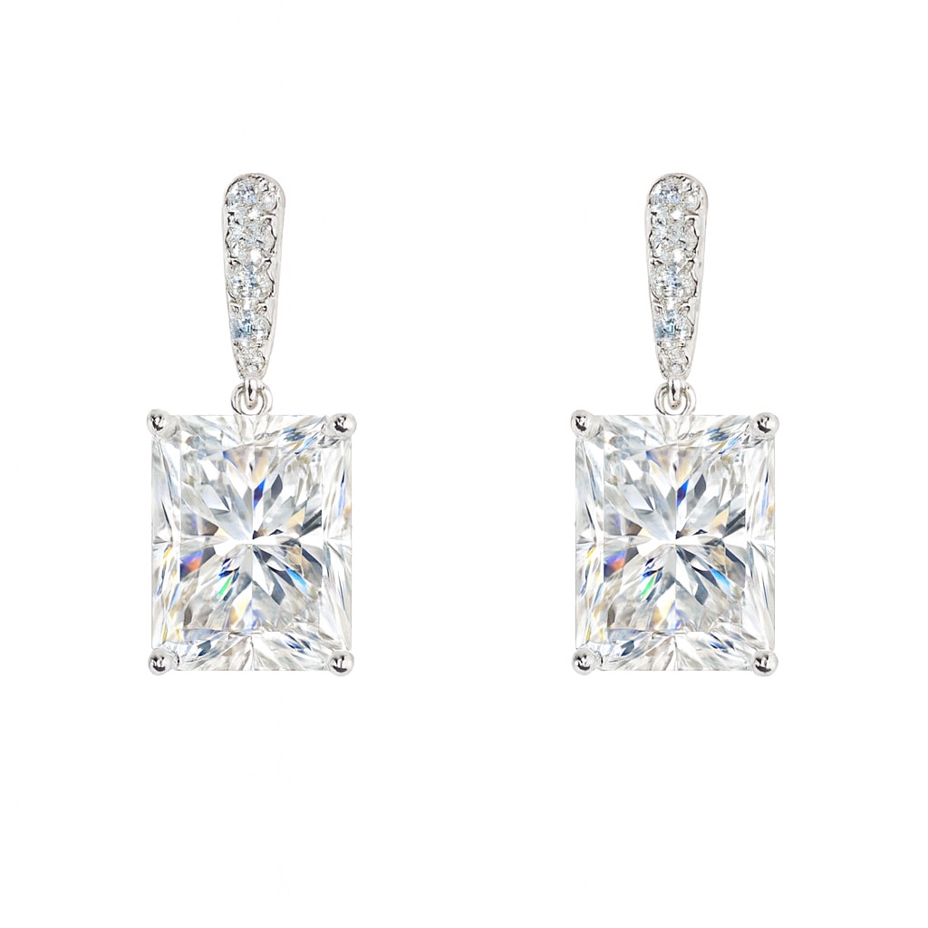 10K Gold Radiant Elegance · 4-6ct Radiant Cut 4-Prong Halo Earrings