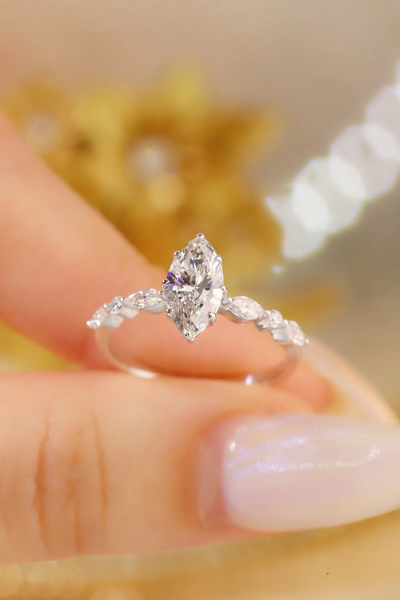 10K Gold Marquise Sparkle · 1ct Lab-Grown Marquise Cut Diamond Ring with Accent Stones