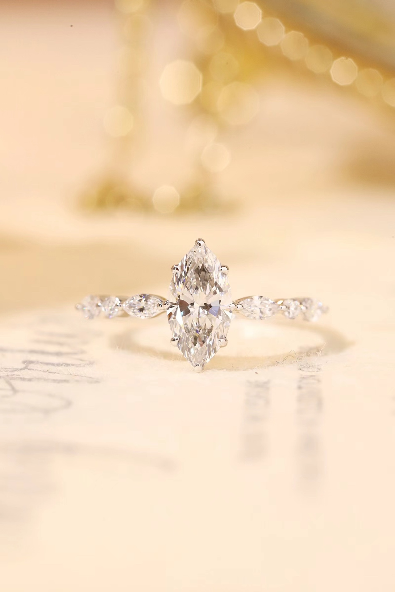 10K Gold Marquise Sparkle · 1ct Lab-Grown Marquise Cut Diamond Ring with Accent Stones
