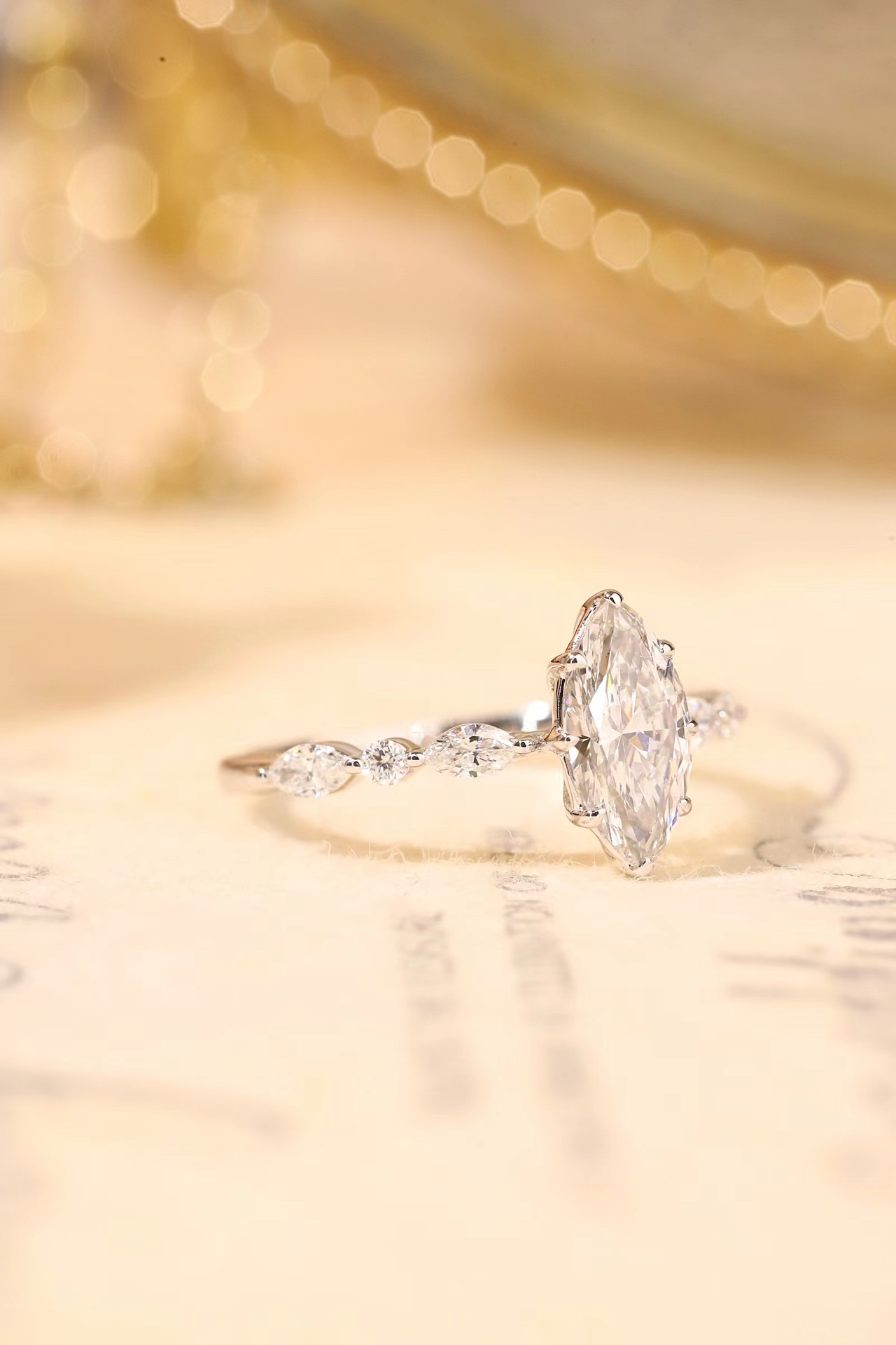 10K Gold Marquise Sparkle · 1ct Lab-Grown Marquise Cut Diamond Ring with Accent Stones