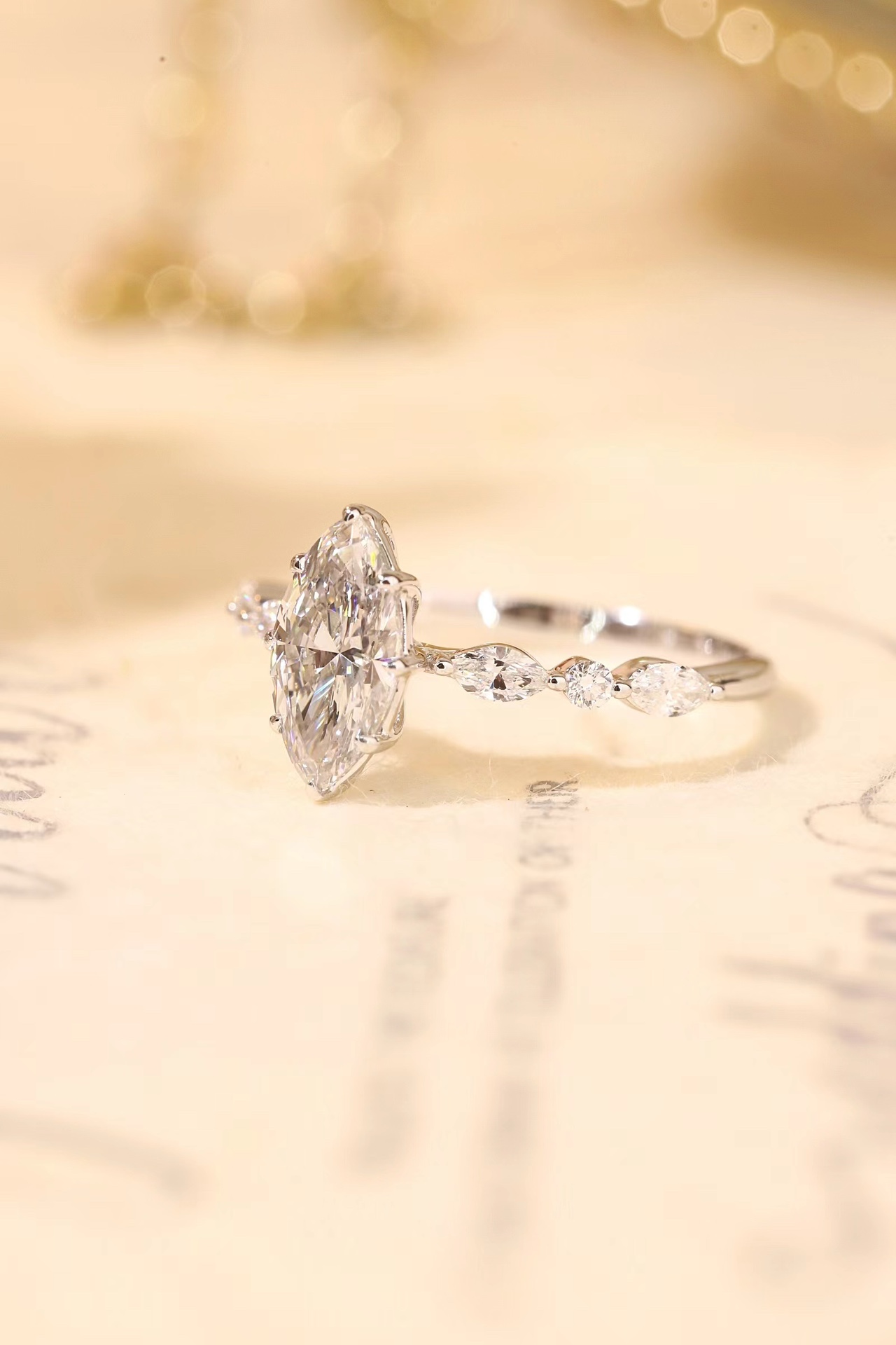 10K Gold Marquise Sparkle · 1ct Lab-Grown Marquise Cut Diamond Ring with Accent Stones