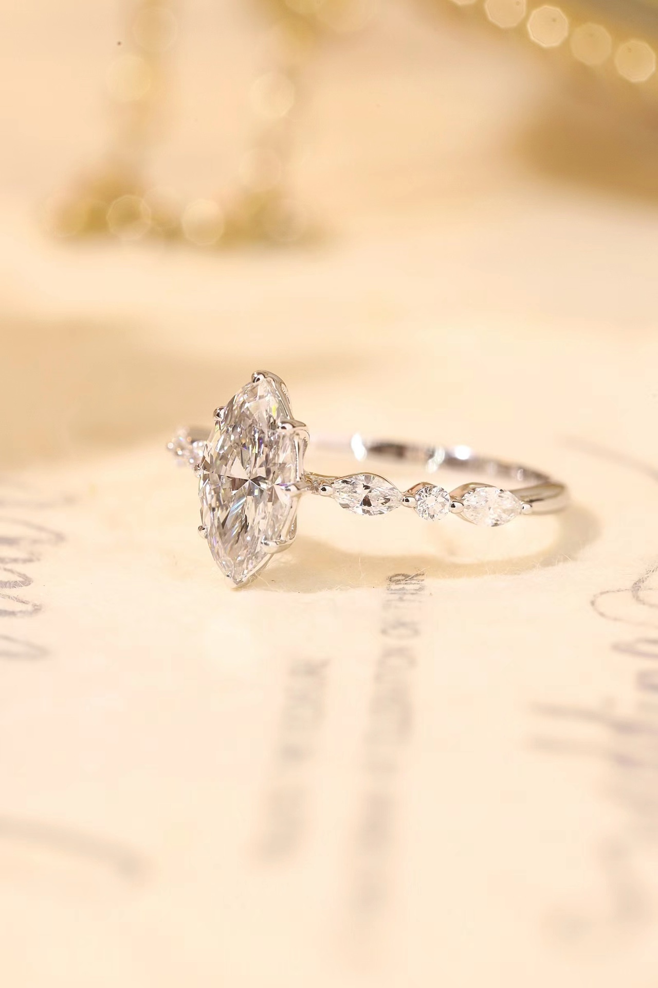 10K Gold Marquise Sparkle · 1ct Lab-Grown Marquise Cut Diamond Ring with Accent Stones