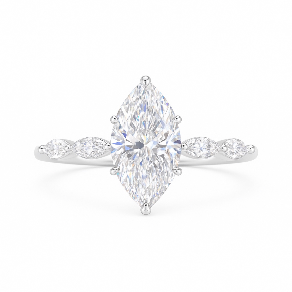 10K Gold Marquise Sparkle · 1ct Lab-Grown Marquise Cut Diamond Ring with Accent Stones