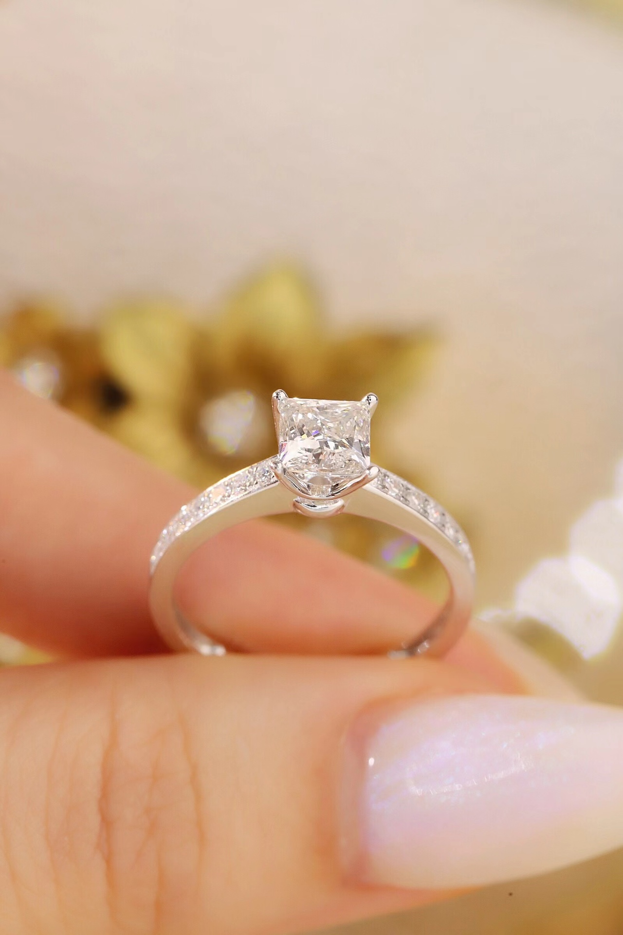 10K Gold Princess Elegance · 1ct Lab Grown Princess Cut Diamond Ring with Accent Stones