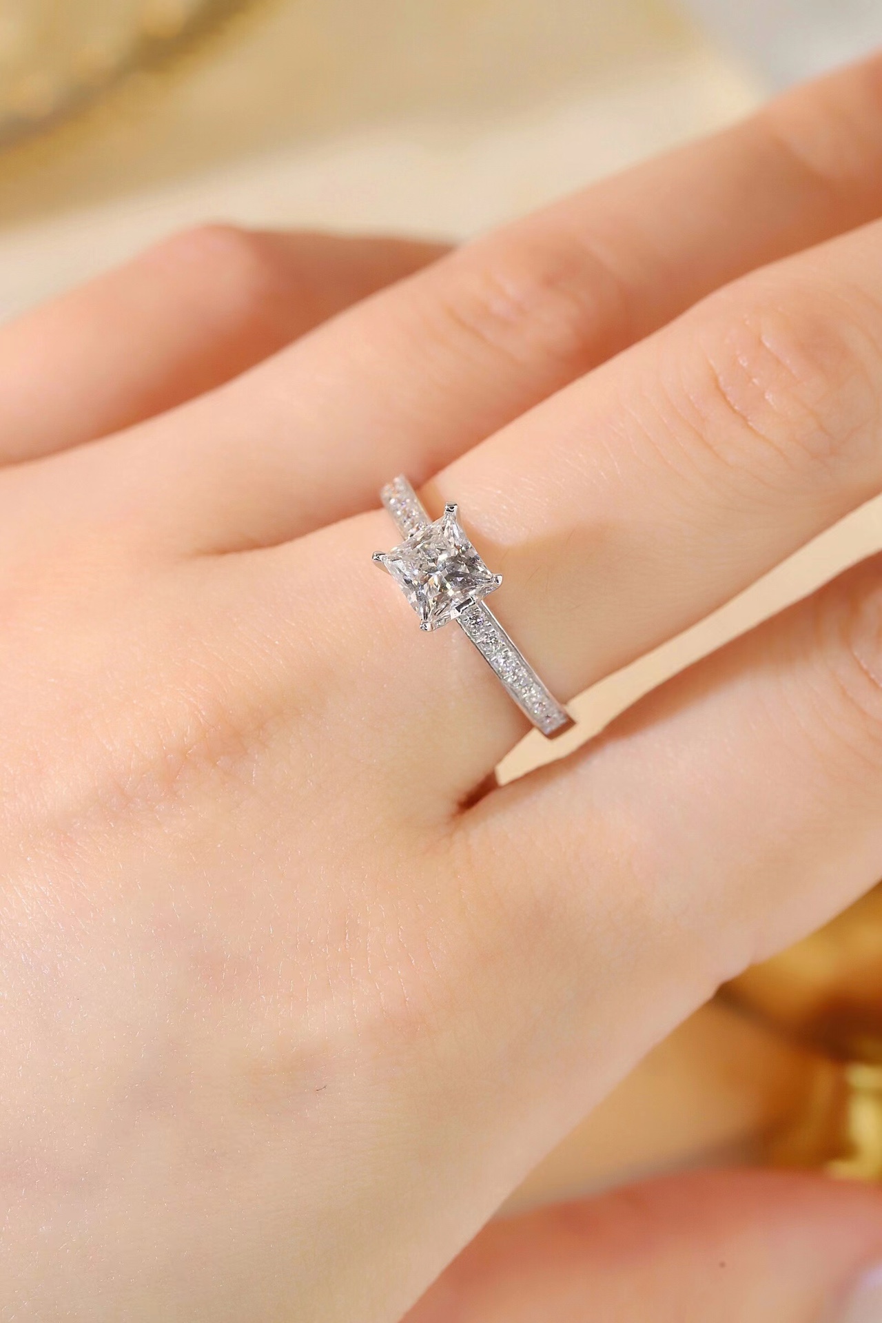 10K Gold Princess Elegance · 1ct Lab Grown Princess Cut Diamond Ring with Accent Stones