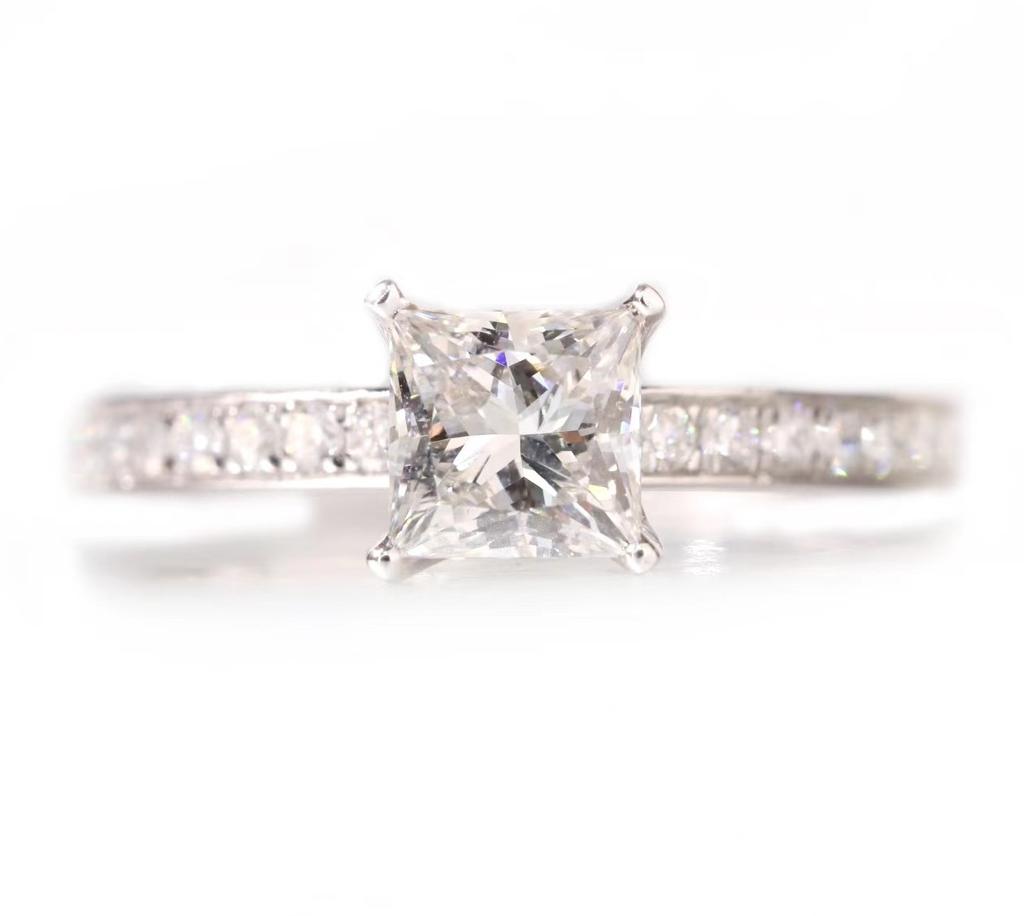 1.00ct Center + 0.20ct Side Stones Premium Lab-Grown Princess Diamond Ring, 10K Gold Exquisite 4-Prong Band, Sparkling Conflict-Free Bridal Luxury Ring