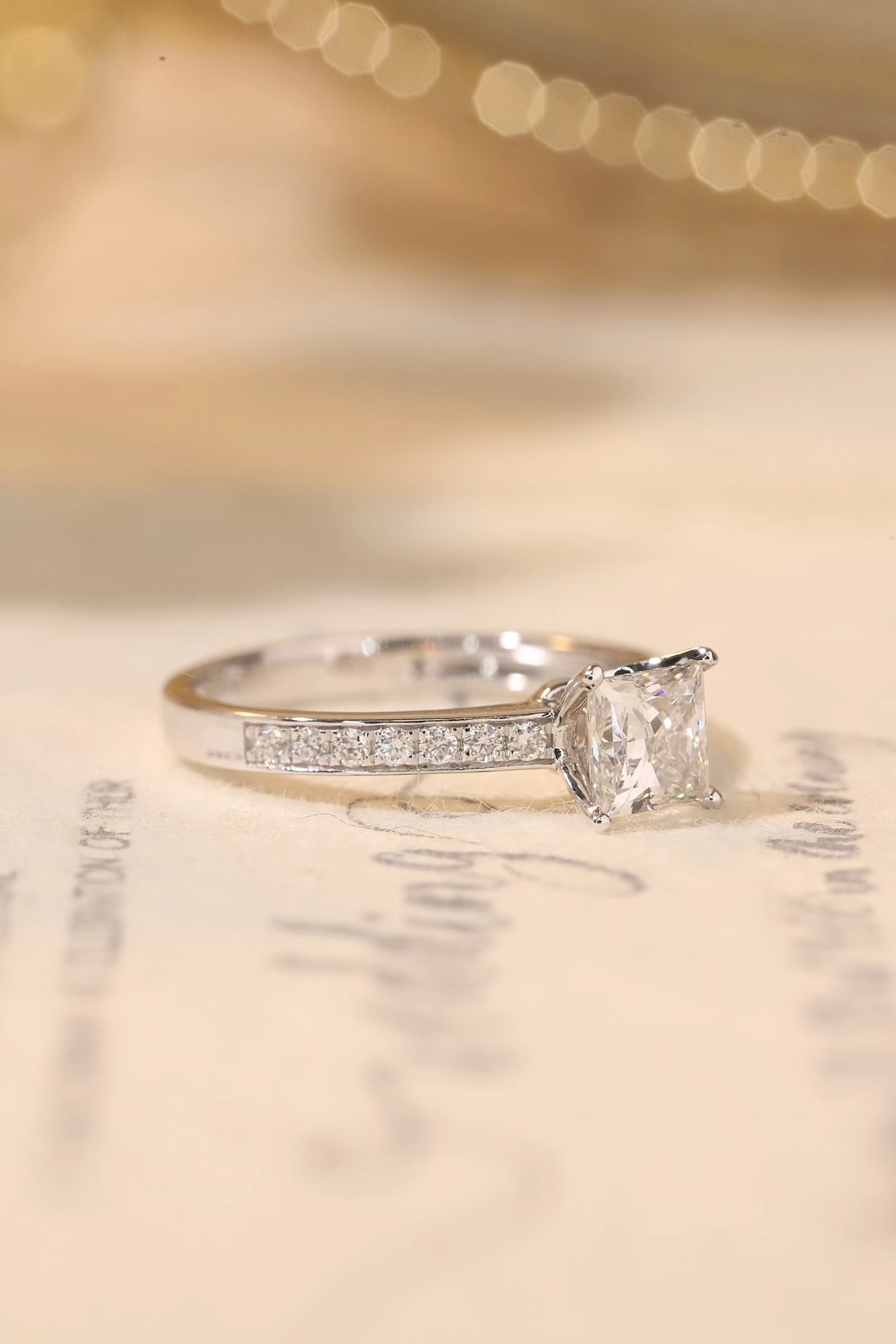10K Gold Princess Elegance · 1ct Lab Grown Princess Cut Diamond Ring with Accent Stones