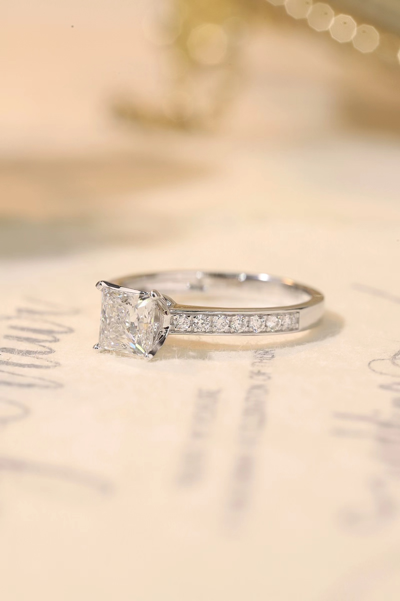 10K Gold Princess Elegance · 1ct Lab Grown Princess Cut Diamond Ring with Accent Stones