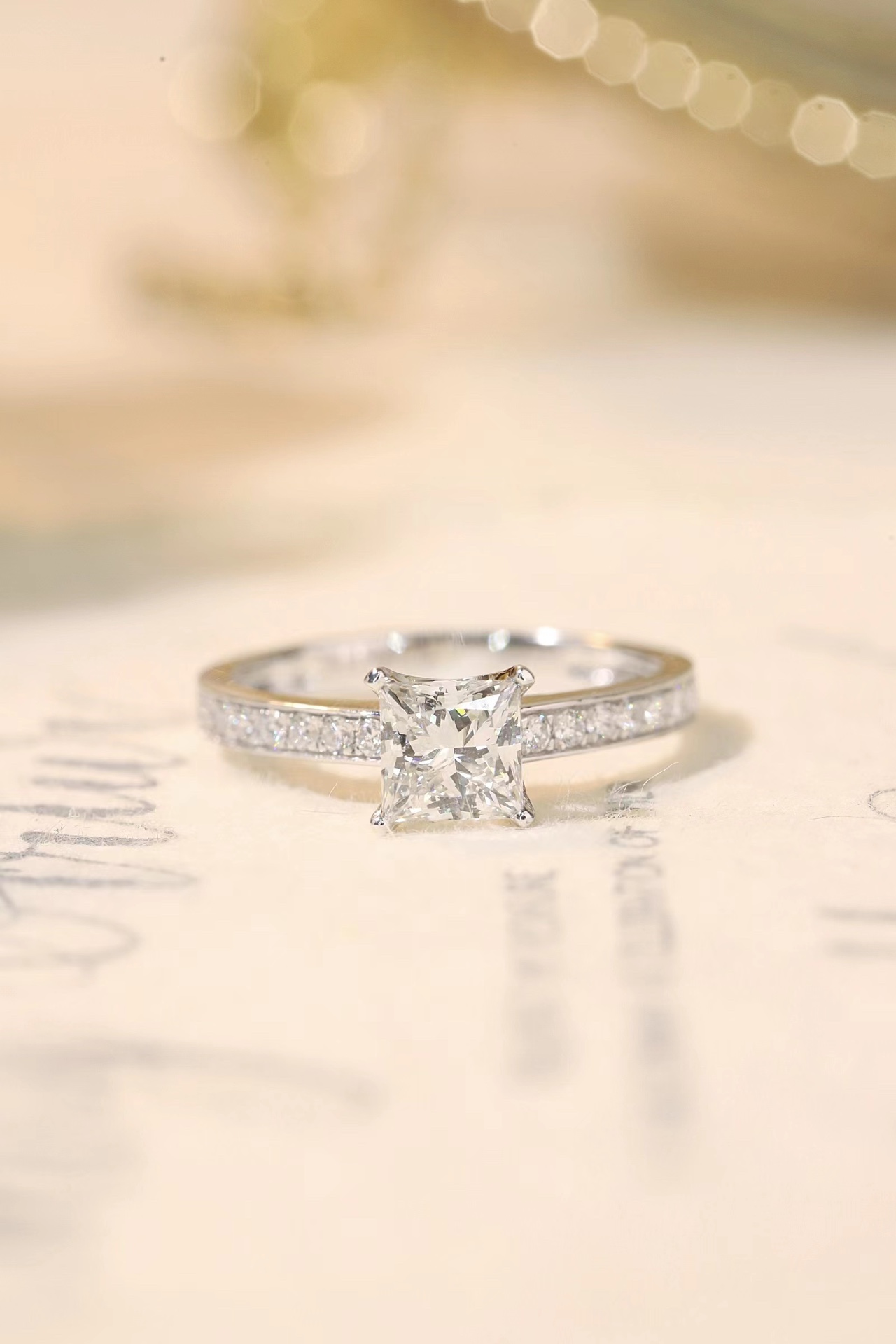 10K Gold Princess Elegance · 1ct Lab Grown Princess Cut Diamond Ring with Accent Stones
