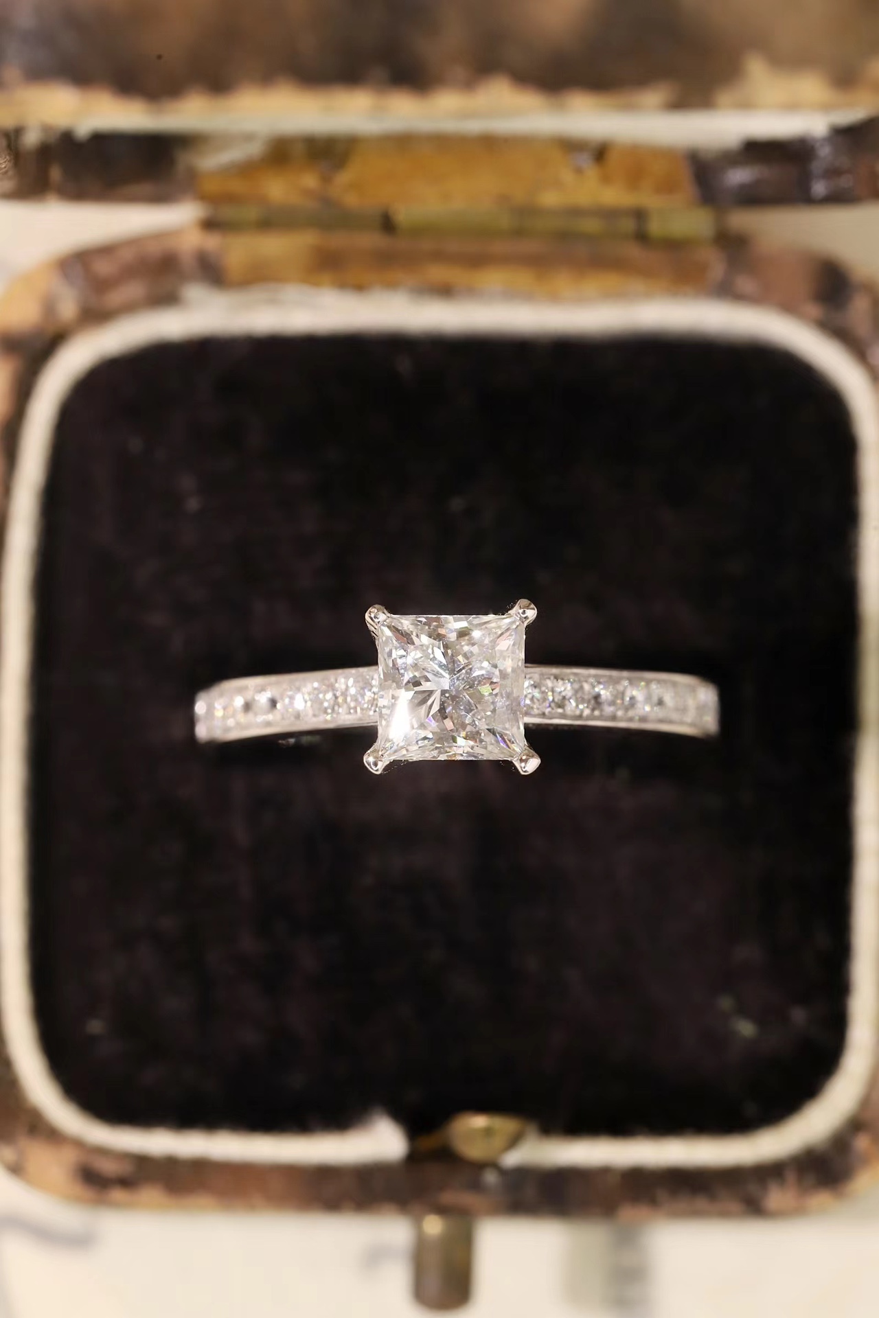 10K Gold Princess Elegance · 1ct Lab Grown Princess Cut Diamond Ring with Accent Stones