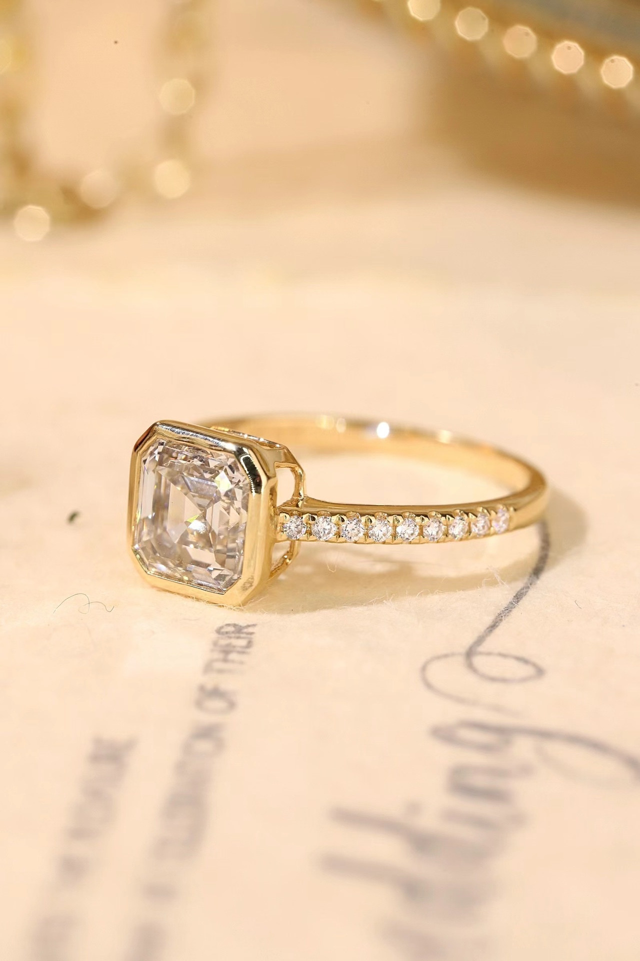 10K Gold Elegant Radiance · 2ct Asscher Cut Lab Grown Diamond Bezel Ring