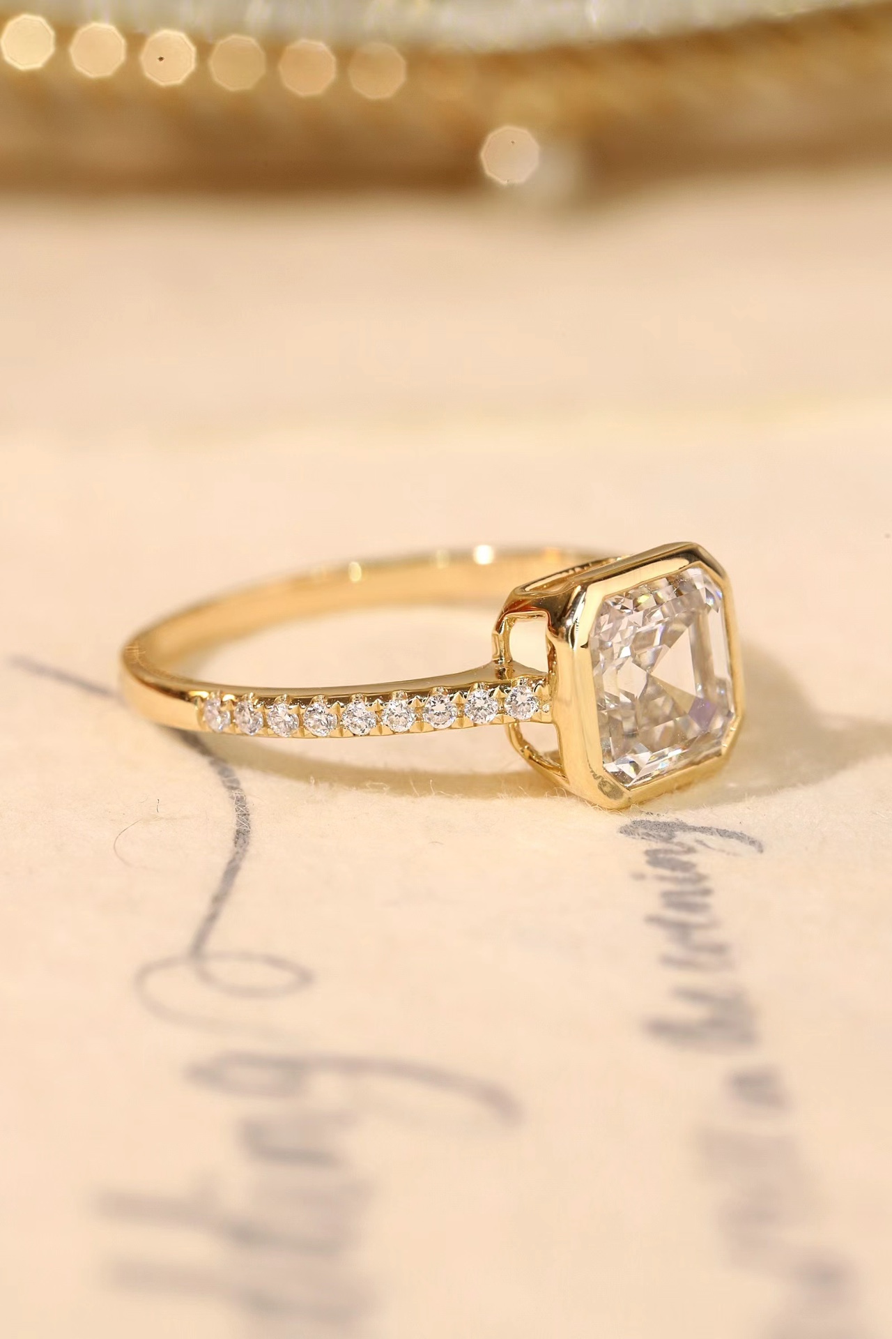 10K Gold Elegant Radiance · 2ct Asscher Cut Lab Grown Diamond Bezel Ring