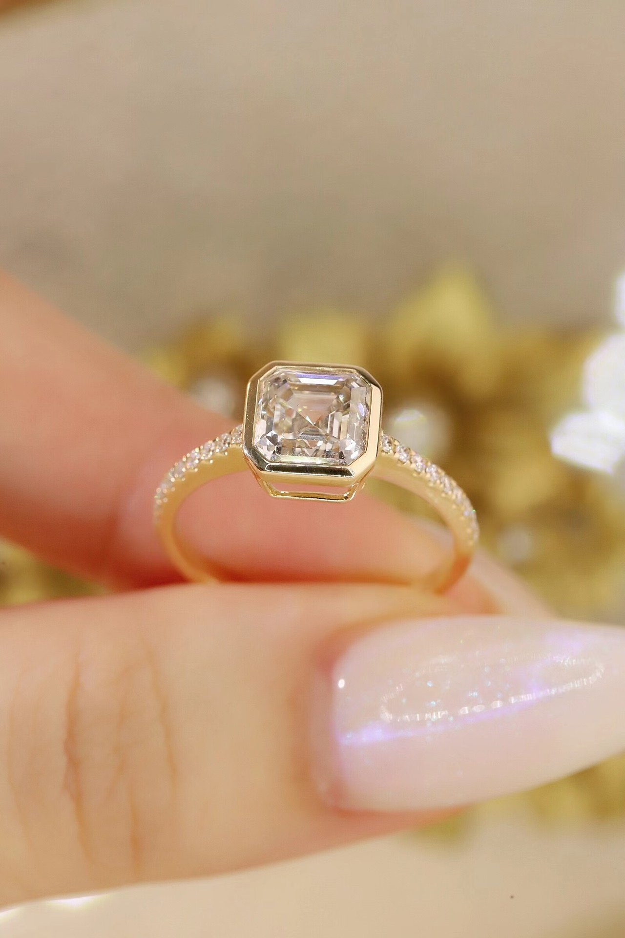 10K Gold Elegant Radiance · 2ct Asscher Cut Lab Grown Diamond Bezel Ring