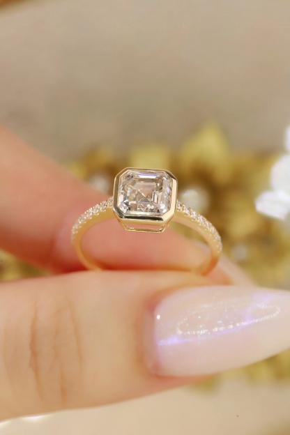 10K Gold Elegant Radiance · 2ct Asscher Cut Lab Grown Diamond Bezel Ring