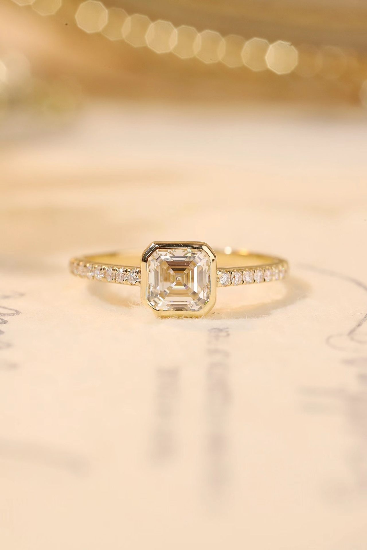 10K Gold Timeless Elegance · 1ct Asscher Cut Lab Grown Diamond Ring with Pavé Band