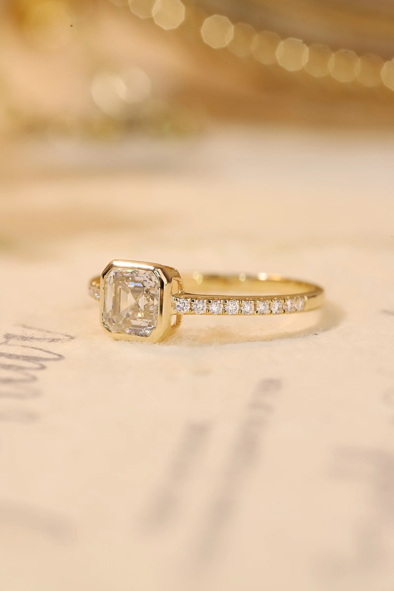 10K Gold Timeless Elegance · 1ct Asscher Cut Lab Grown Diamond Ring with Pavé Band