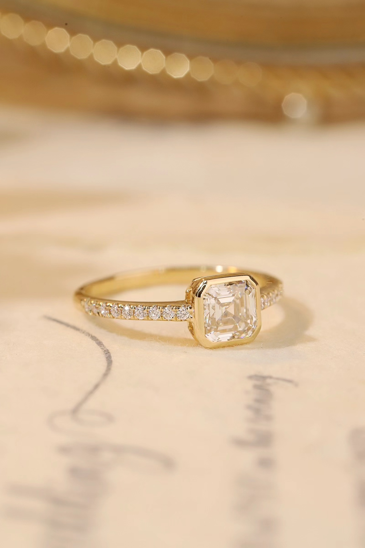 10K Gold Timeless Elegance · 1ct Asscher Cut Lab Grown Diamond Ring with Pavé Band