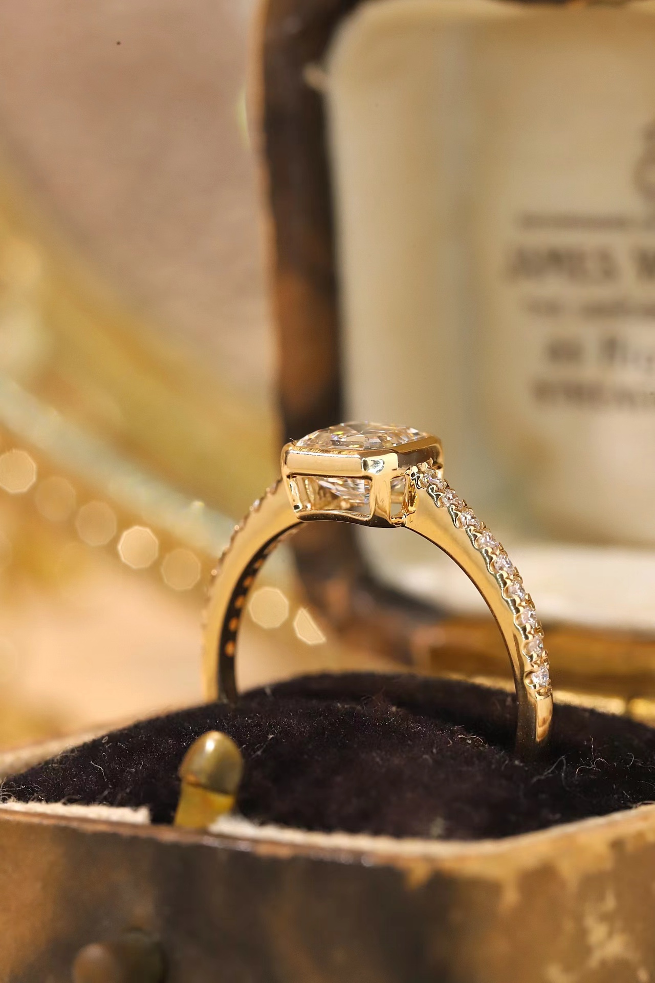 10K Gold Timeless Elegance · 1ct Asscher Cut Lab Grown Diamond Ring with Pavé Band