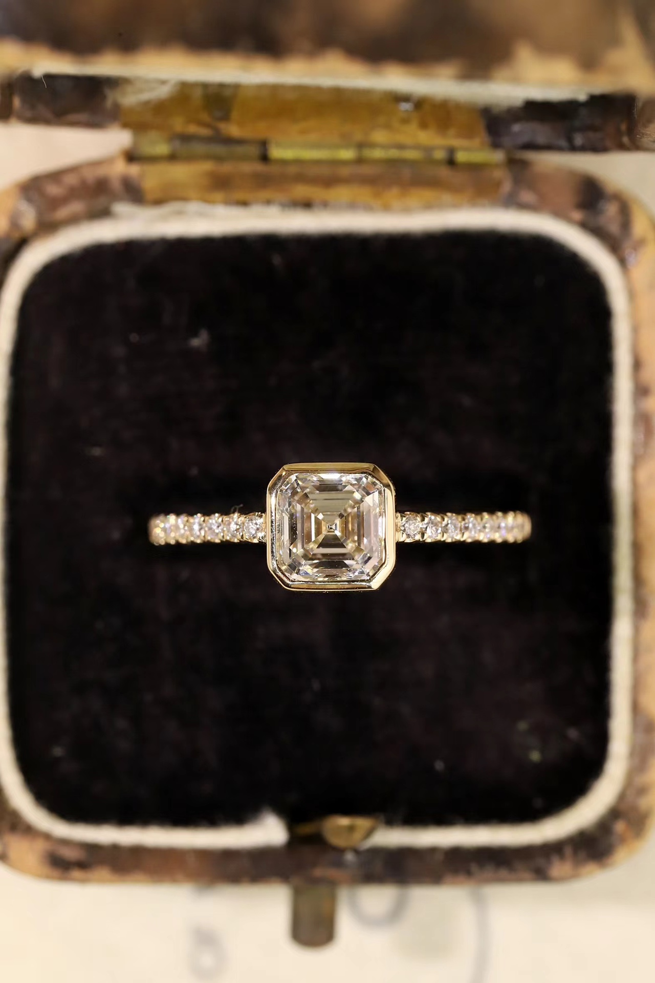 10K Gold Timeless Elegance · 1ct Asscher Cut Lab Grown Diamond Ring with Pavé Band